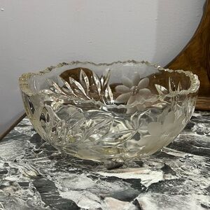 SOLD Vintage etched glass floral crystal bowl